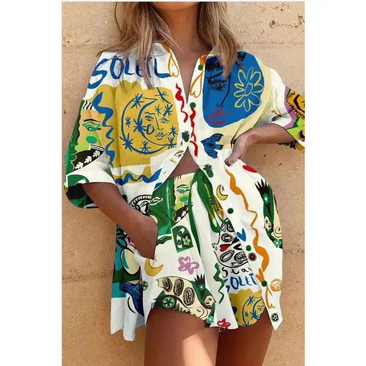 

Женский комплект ort Sve irt с kets, повседневная футболка с короткими рукавами для двух осени, модный животный узор, без бренда