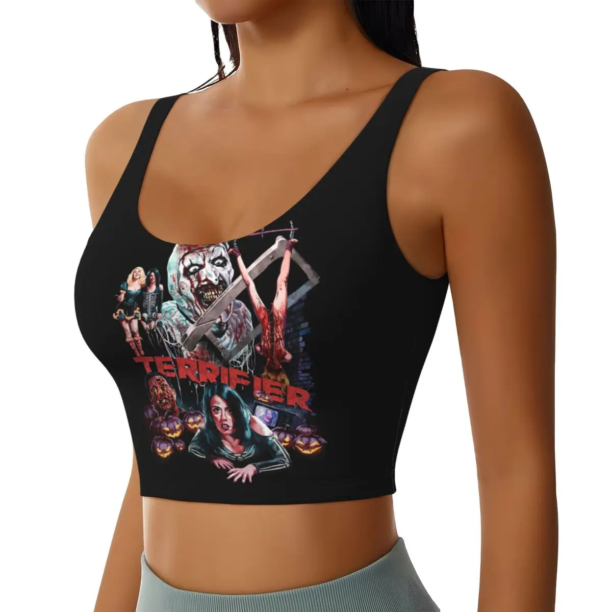 Custom Women's Terrifiers Halloween Horror Movie Sports Bra High Impact Gym Workout Running Crop Tank Tops