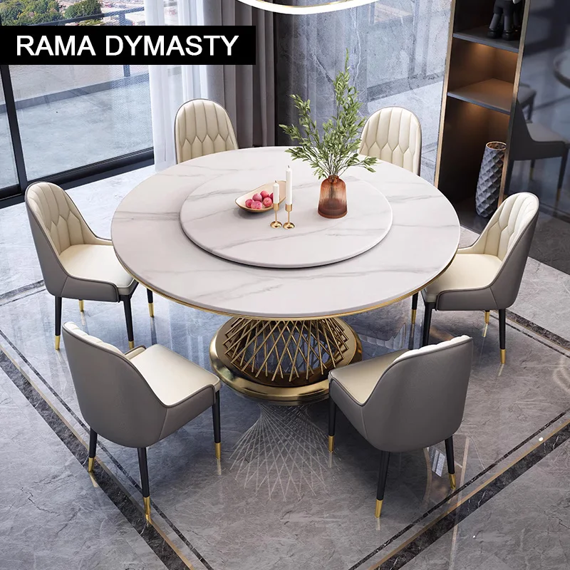 Light Luxury Marble Dining Table Household Small Rock Slab Round Table Modern Simple With Turntable Round Dining Table