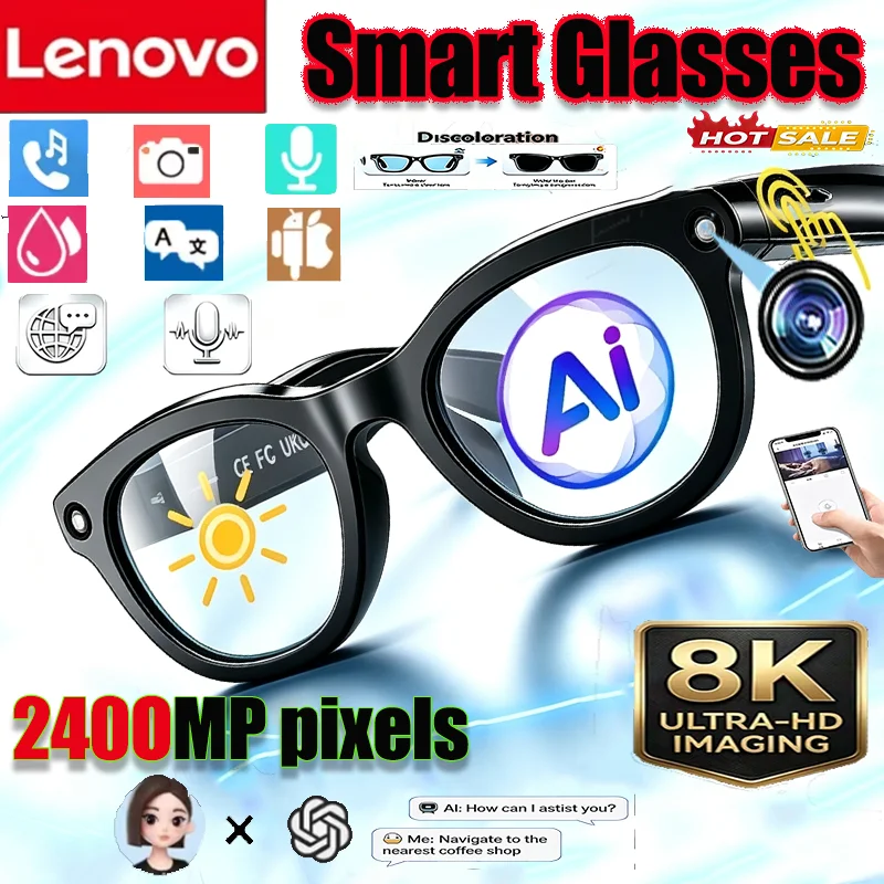 Lenovo 8K 2400MP AI Smart Glasses Hands-Free Calling Translation AI Chat Logging Music Playback Smart Sunglasses Eyewear 2027