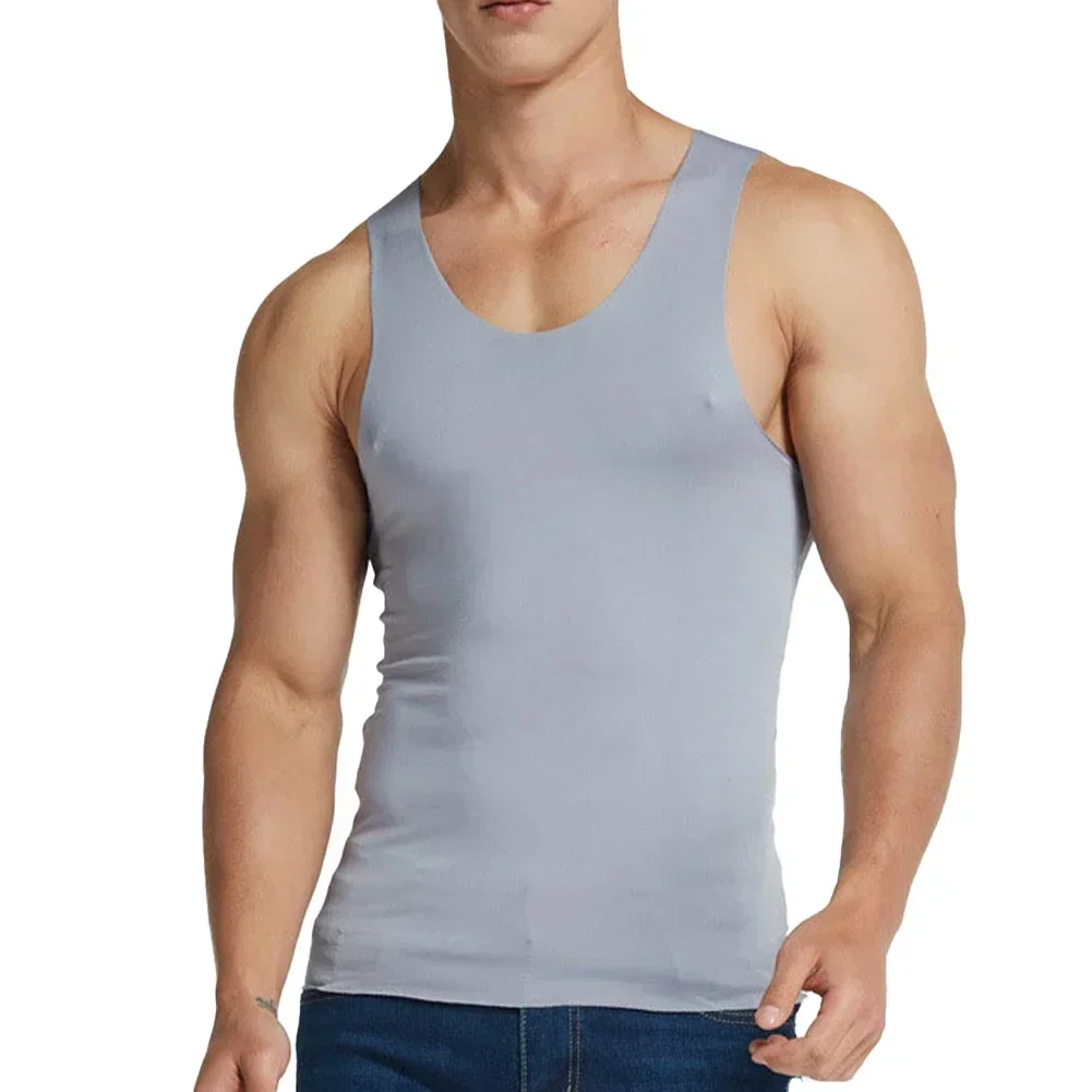 High Elastic Men\'s Sleeveless Vest Seamless Ice Silk Top For Sports And Leisure White/Black/Navy Blue/Claret/Gray/Water Blue