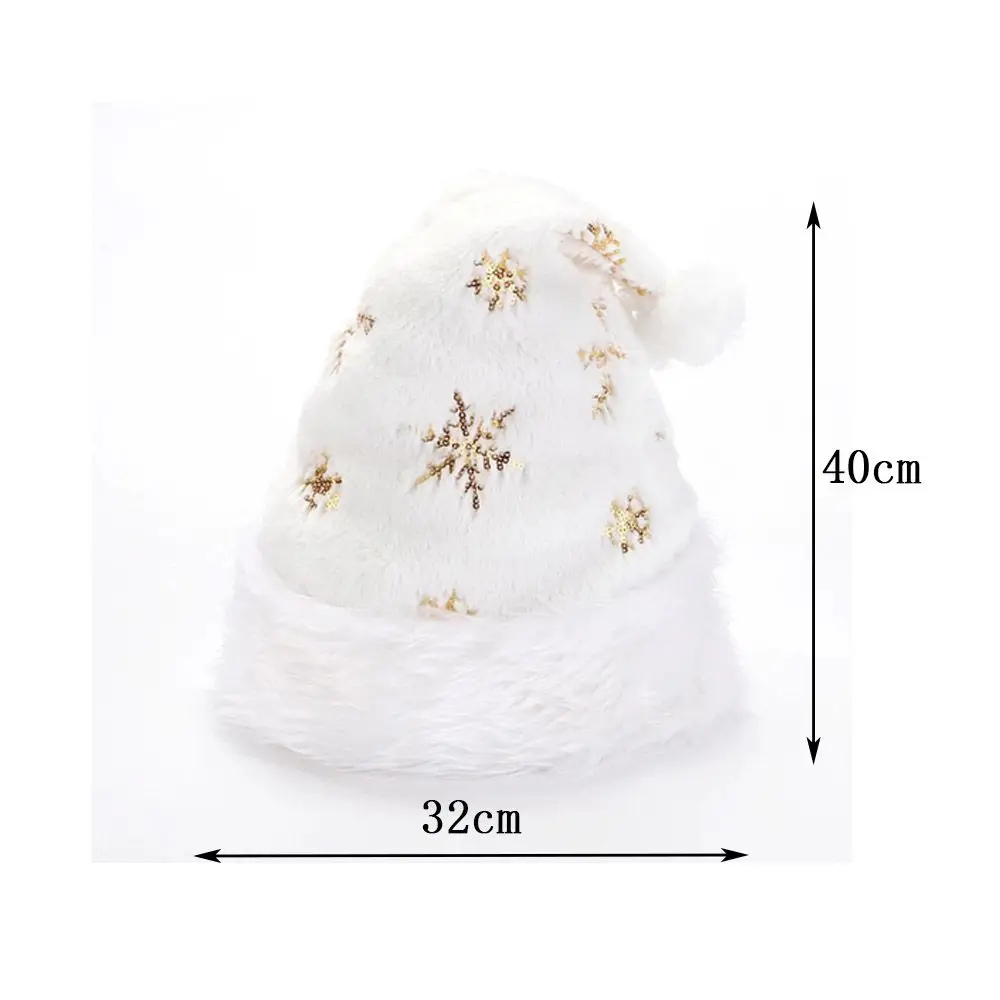 白いぬいぐるみクリスマスハット、金色のスライバー雪の結晶サンタクロースハット、クリスマス暖かい帽子、大人用ノエル装飾、ホームデコレーション2021
