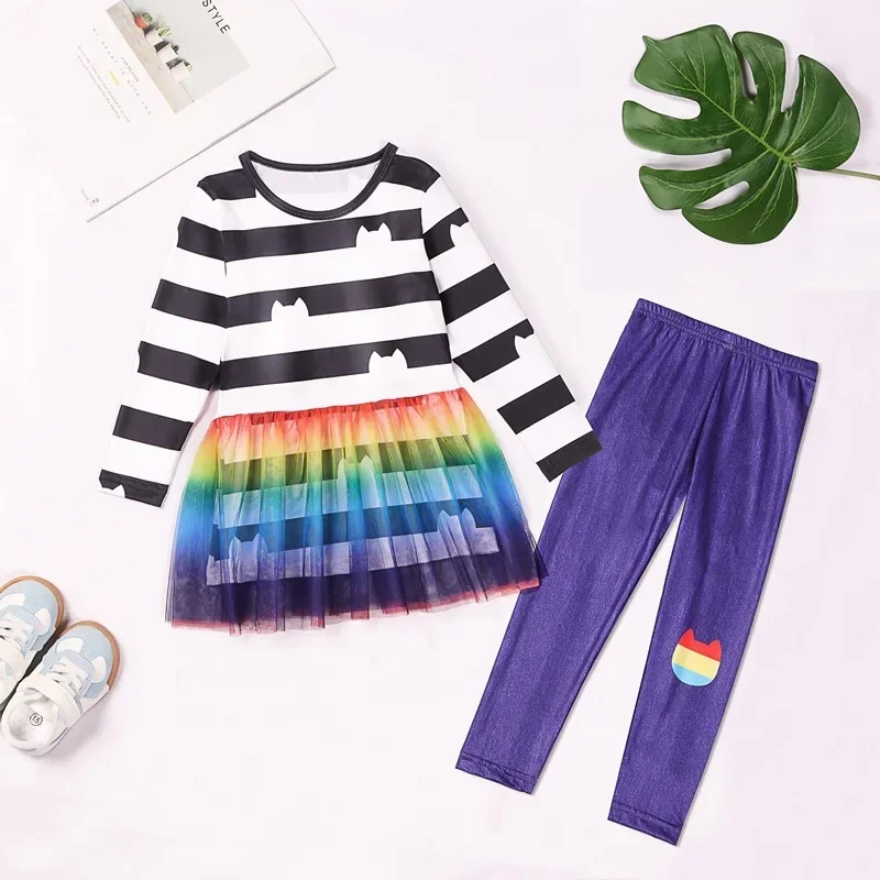 HN8 Kids Gabby's Poppenhuis Kleding Sets Meisjes Gabby Katten Cosplay Halloween Kostuum Regenboog Kant Prinses Jurk Lente Herfst) 4Dc