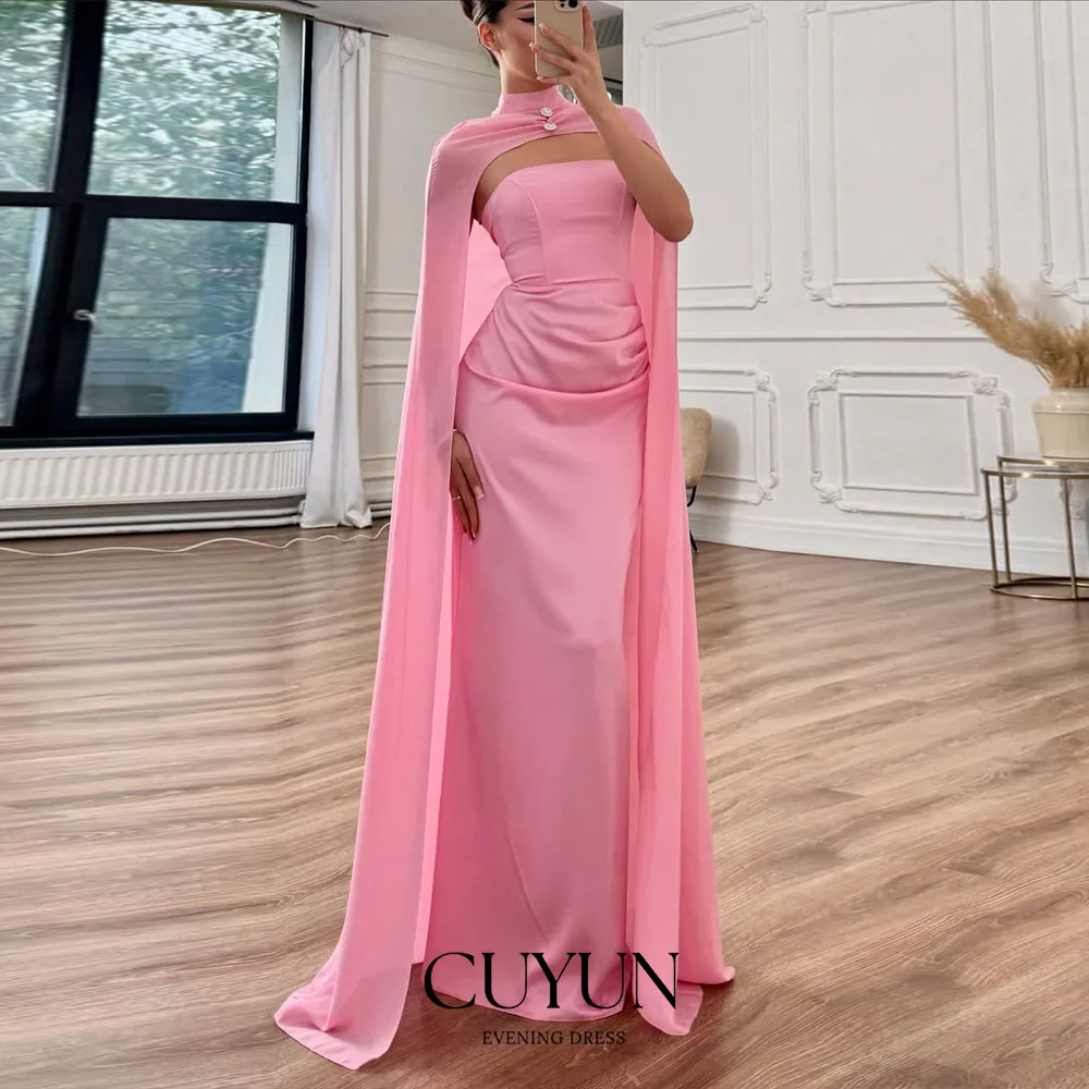 CUYUN без бретелек длиной до пола, вечерние платья с высоким воротником, элегантная шаль, длинное платье для выпускного вечера, платья для торжественных мероприятий по индивидуальному заказу