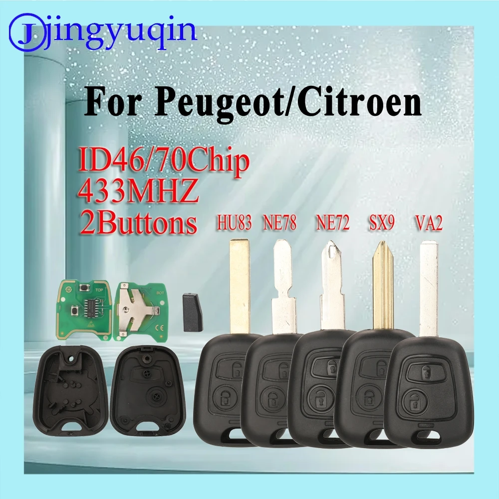 

jingyuqin 2Buttons ID46/70Chip 433MHZ For Peugeot/Citroen toyota aygo 2005-2014 citroen c1 c3 2005-2014 Peugeot 107 2005-2014