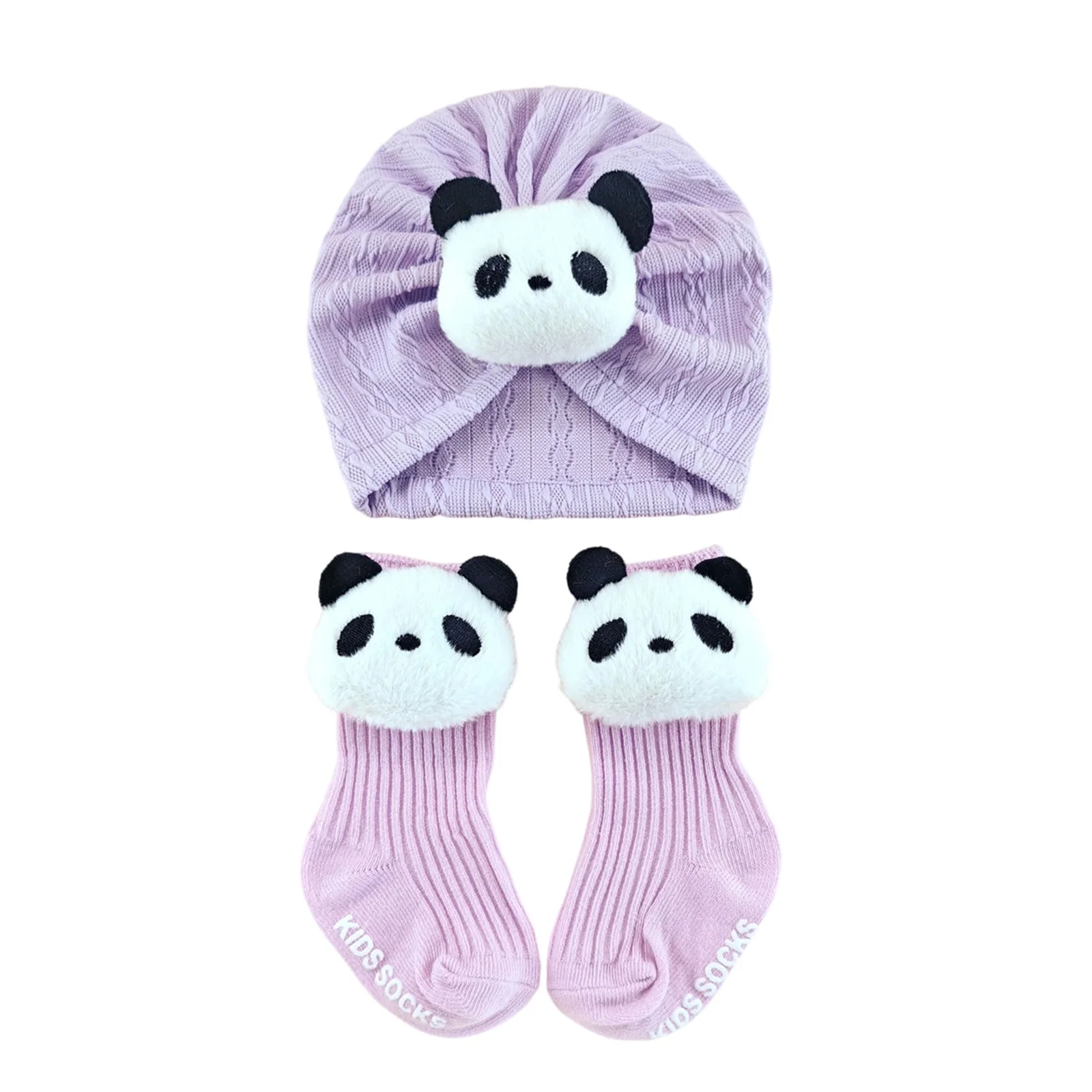 Toddler Baby Girl Cute Hat Set, Elegant Sweet Cartoon Panda Soft Turban Hat with Socks Newborn Present