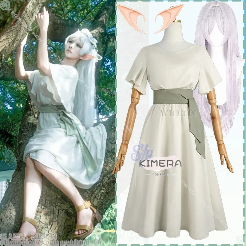 

Frieren: Beyond Journey's End Косплей Фрирен Аниме Костюм Длинное Платье Чистый Цвет Свободного Крея Элегантное Цельное Платье Хэллоуин Cos