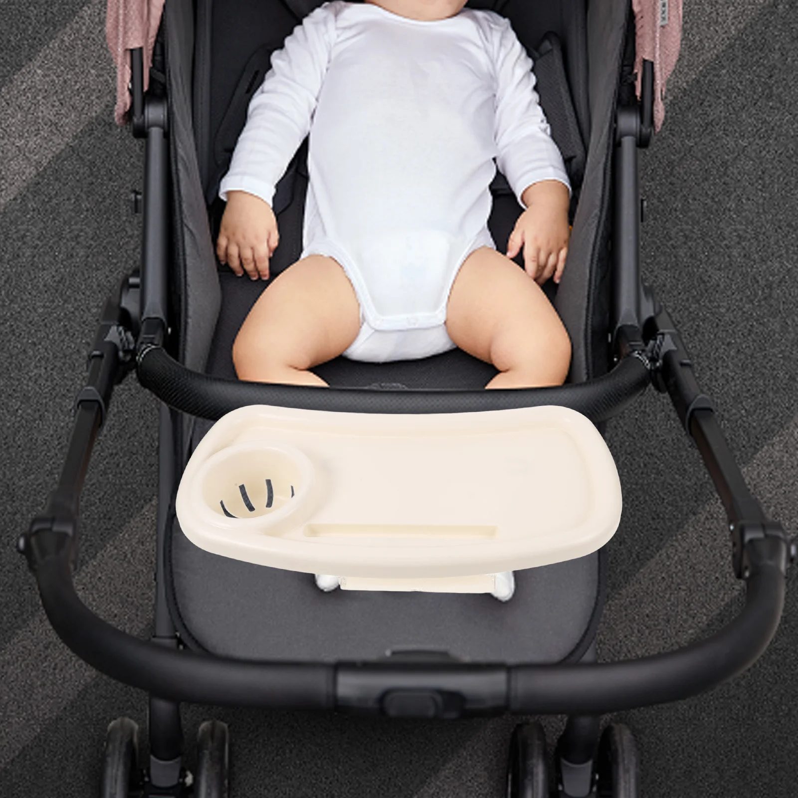 Baby-Kinderwagen-Snack-Tablett, universeller 3-in-1-Tablett-Befestigung, Getränkehalter, Telefonhalter für Flaschen, Snacks, Getränke, Ausschnitt, Snackwagen