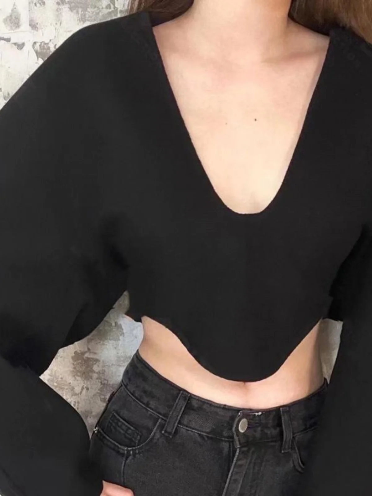 Felpa ort Batwing Sve Maglieria da donna con bordi in lana V-Ne Commute Sle Fibra di poliestere Lunga Sve Colore puro