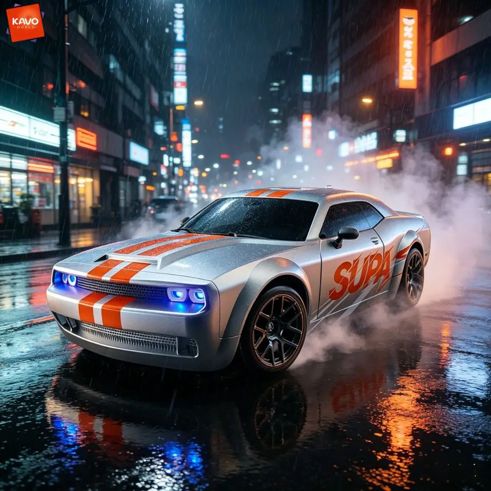 KAVOWORLD Hobby Grade RC Muscle Car 2.4Ghz 4WD High Speed Remote Control Drift LED Headlights Racing Toy Durable Gift for Kids