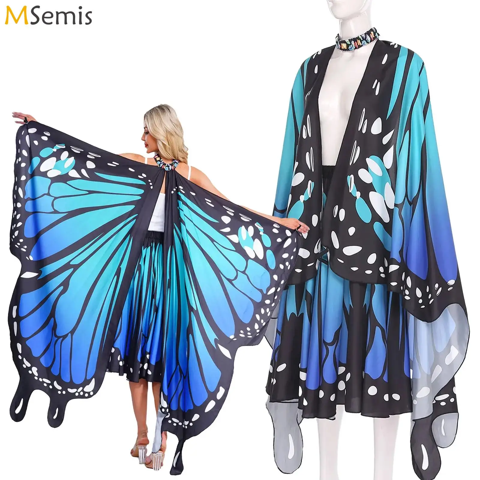 

Женские костюмы бабочки для взрослых, накидка с крыльями, шаль с подходящим обручем для волос и кружевной маской для Хэллоуина, танцевальная одежда, аксессуары для костюмов