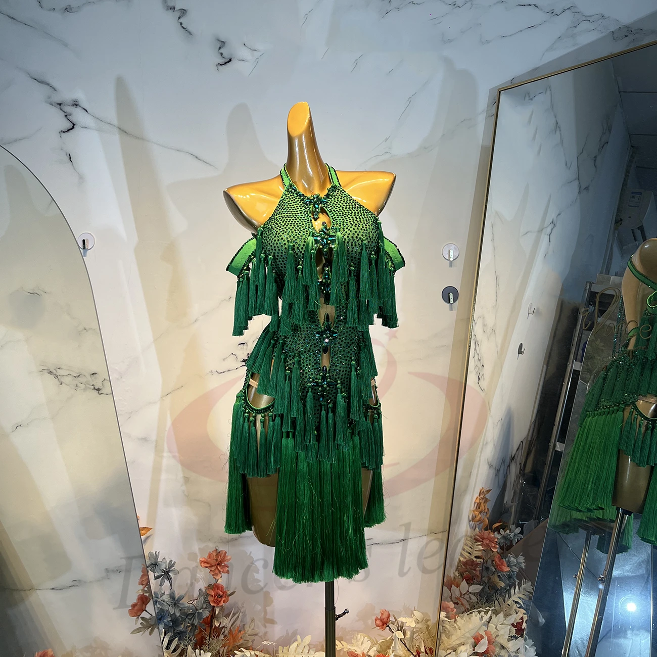 

Костюм для латиноамериканских танцев AB Stone, женский, для взрослых и детей, высококачественный, на заказ, зеленый, с вырезами и бахромой, для выступлений по самбе