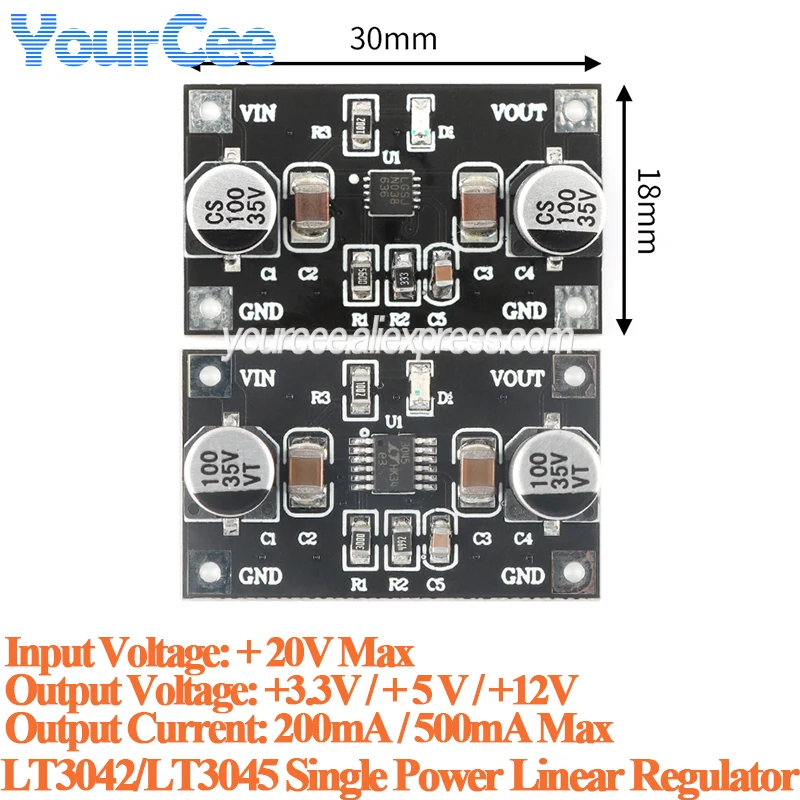 5pcs/1pc LT3042 LT3045 Single Power Linear Regulator Module 3.3V 5V 12V Low Noise Ripple Radio Frequency Power Board 200mA 500mA