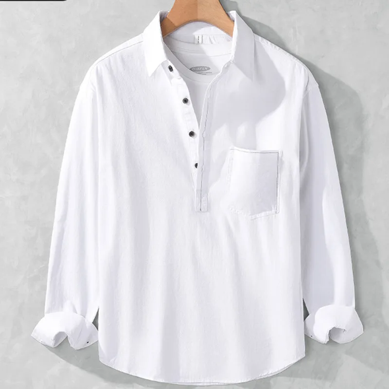 Men's Spring and Autumn New Fashionable Urban Pure Cotton Shirt Trendy Casual Loose Versatile Breathable Collar Shirt Coat