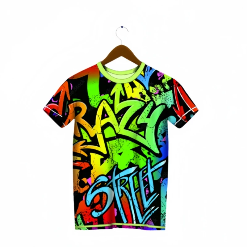 Hip Hop Street T-shirt Men's 3D Graffiti Print Short Sleeve Fashion Personality Men's T-shirt Round Neck Quick Drying Sportswear