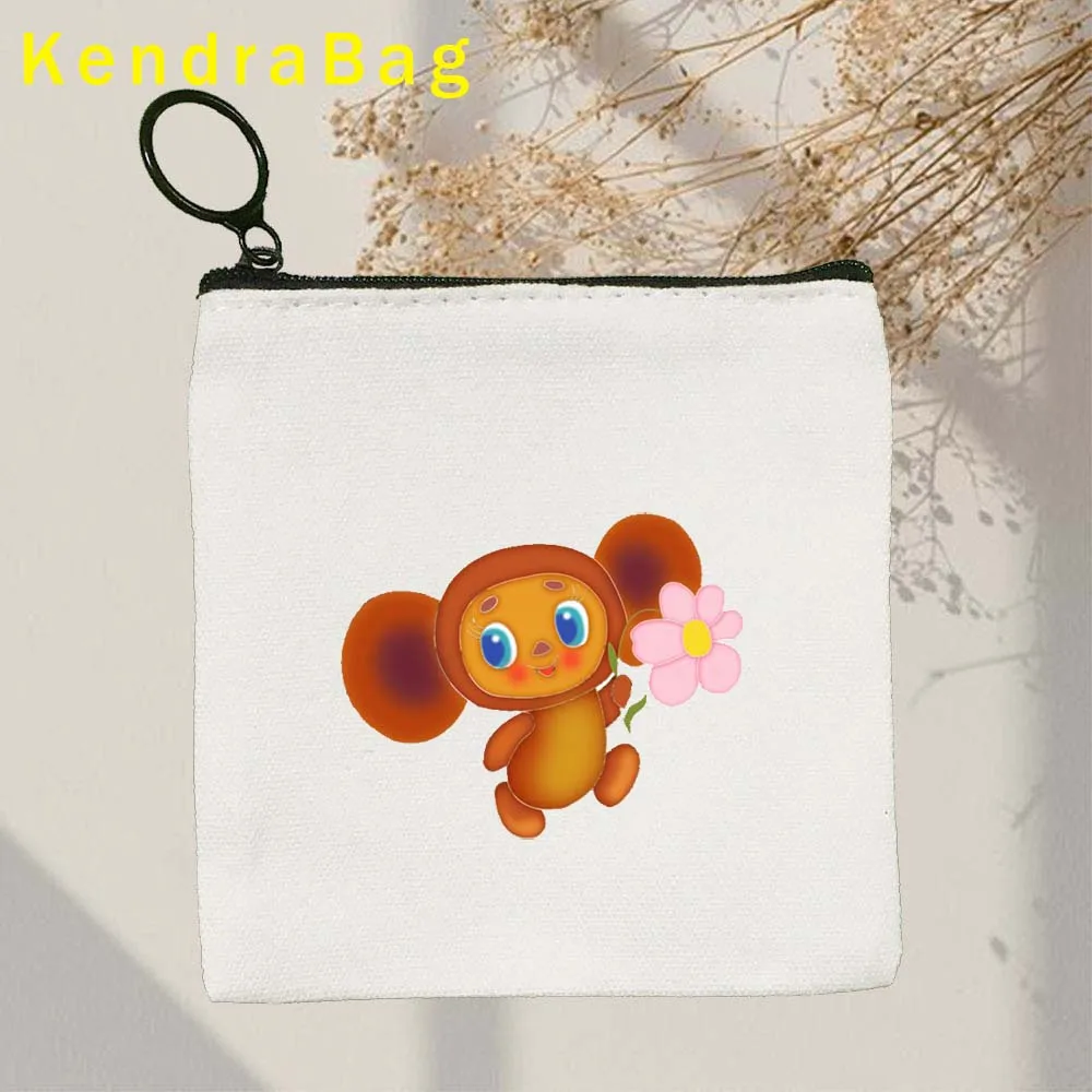 Cute Cheburashka Soviet Russian Cartoon Heroes Monkey Canvas Coin Purse Canvas Bag Key Bag Storage Bag Card Bag Coin Bag Wallet