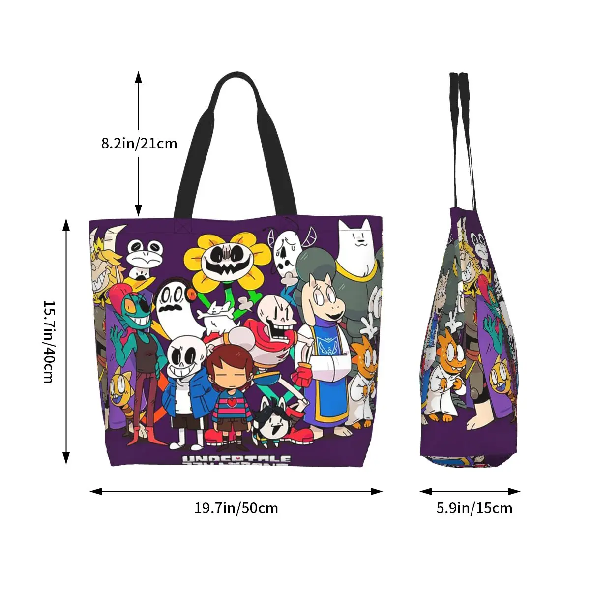 Undertale Adventure Shopping Tote Bag Canvas Large Capacity Shoulder Bags Shopper Grocery Handbag for Women