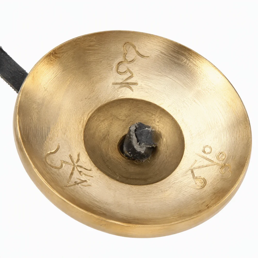 Brass Material Meditation Chime Bell 6.5 cm Diameter 8 Lucky Symbols Embossed Relaxation Musical Instruments