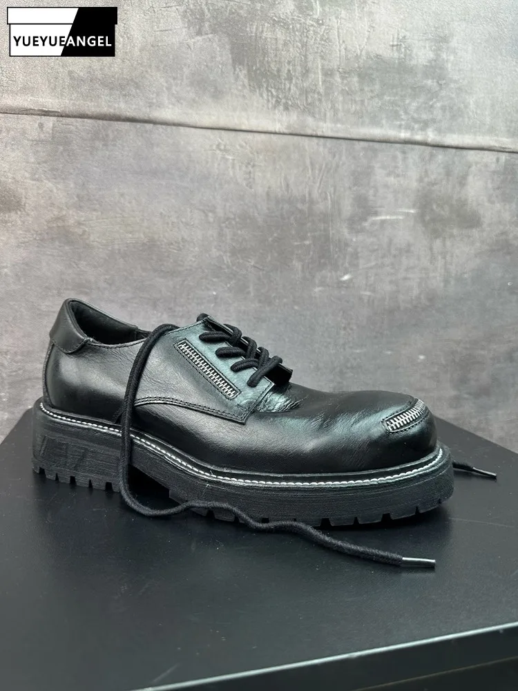 

Vintage Handmade Cowhide Design British Style Mens Dress Derby Shoes Comfortable Footwear Round Toe Lace Up Leisure High Quality