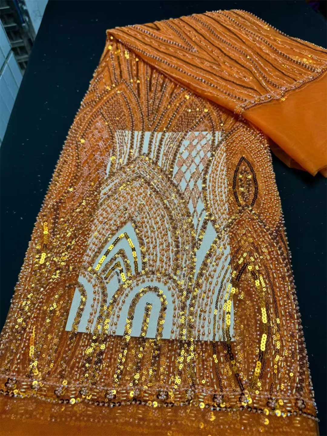 

African Groom Beaded Lace Fabric High Quality French Sequins Mesh Tulle Lace Nigerian For Women Wedding Dress DIY Sewing