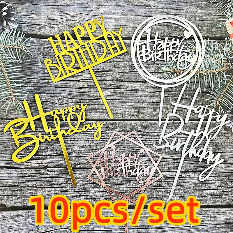 10 szt. Akrylowa dekoracja na tort urodzinowy Topper różowy złoty srebrny akryl dla dzieci mężczyźni kobiety ozdoby na torty do materiałów prezent na Baby Shower