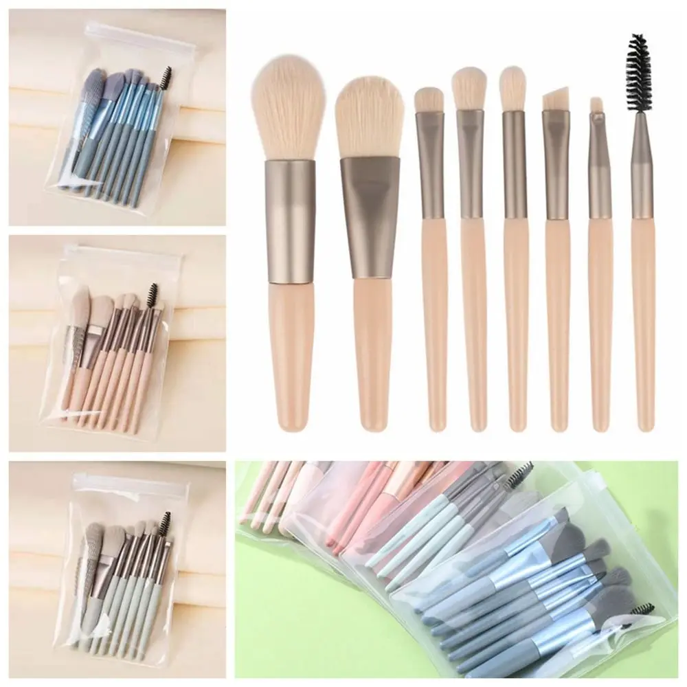 Set of 8 Soft Bristle Make Up Brushes Premium Synthetic With Bag Makeup Tools Eye Facial Beauty Eyeshadow Brush Makeup Beginners
