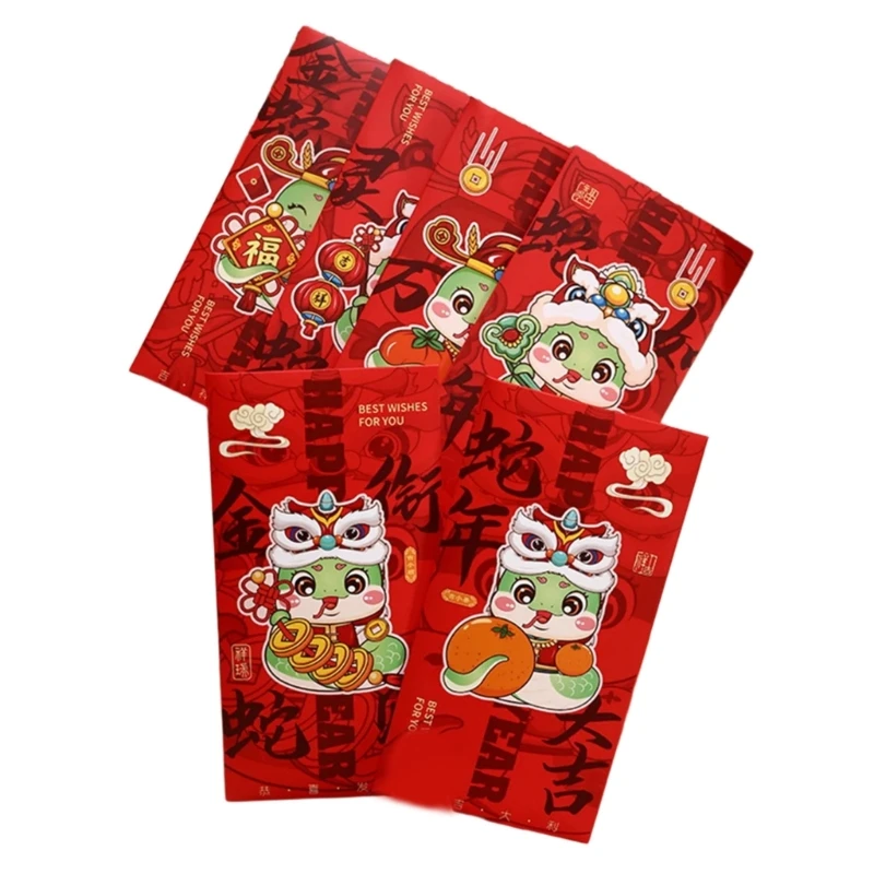 Set 6 Paket Kemerahan Kantong Uang Tahun Baru Imlek Tradisional untuk Dropshipping Tahun Ular