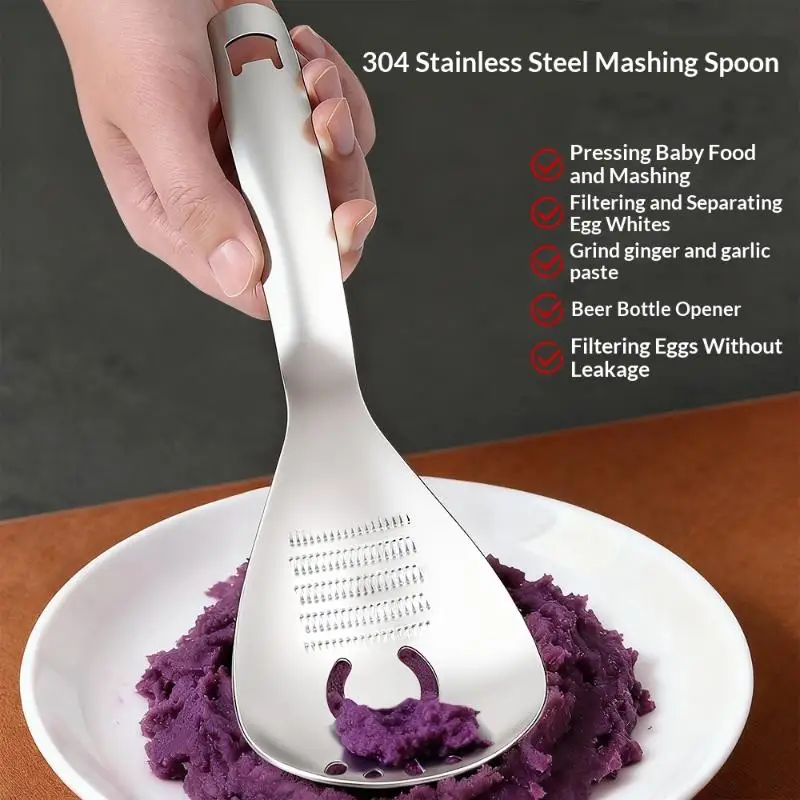 1Pc Multifunctional Stainless Steel Kitchen Utensil For Cooking Garlic Ginger Vegetable Grater Grinder Spoon Kitchen Supplies.
