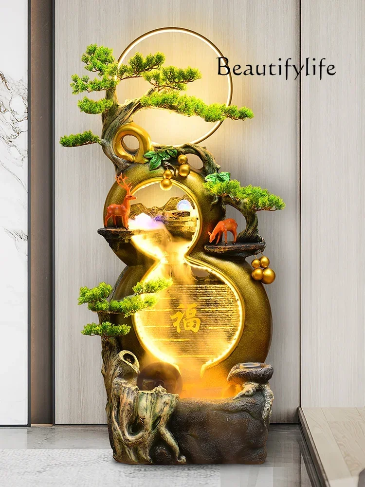 Gourd flowing water ornament Chinese Zen home furnishing living room opening lucky decoration rockery peacock fountain