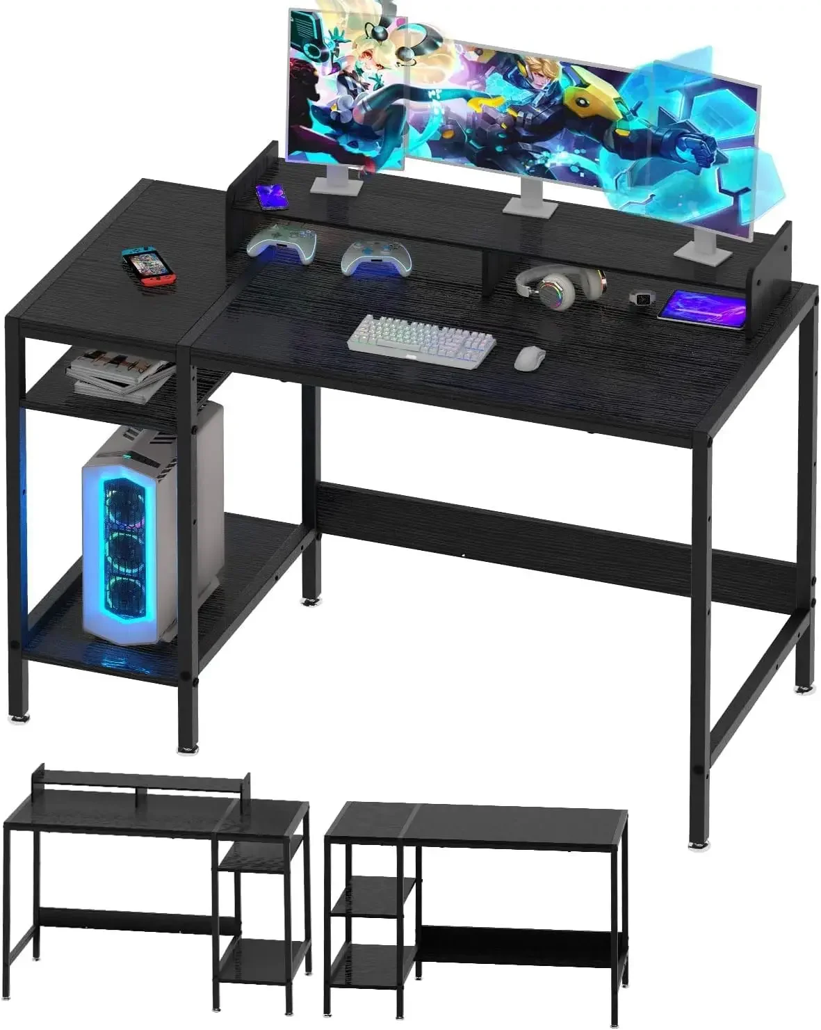 

Computer Desk - 38” Gaming Desk, Home Office Table with Storage, Small Desk with Monitor Stand, Adjustable Storage Space, Black.