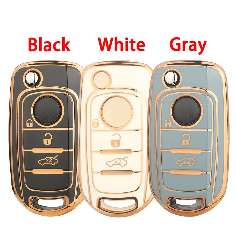 

jingyuqin 3 Buttons TPU Car Remote Key protect Shell Case Cover For Fiat glossy surface gold rim black white gray Safe durable
