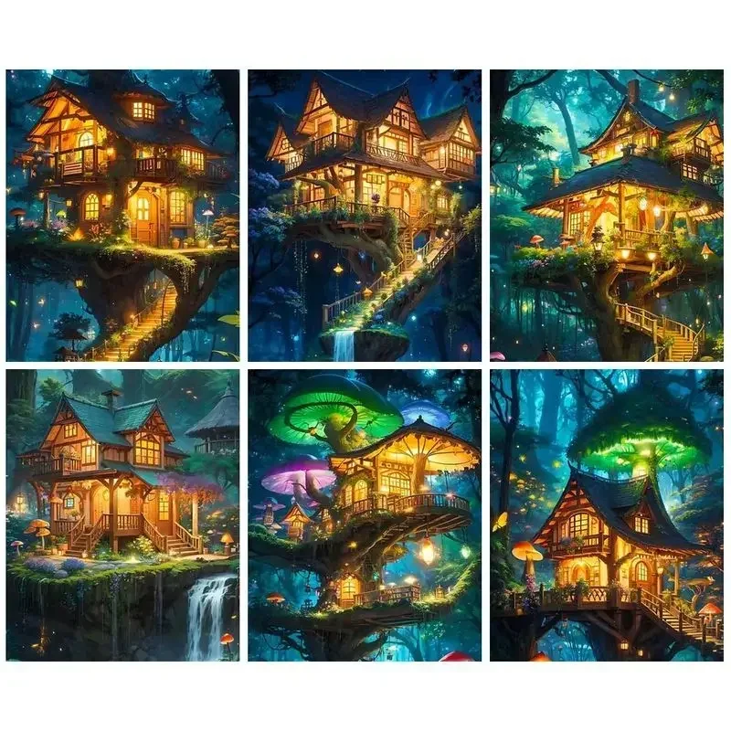 

302211 Acrylic Painting By Numbers Abstract Tree House Canvas Painting Modern Paint By Number Drawing