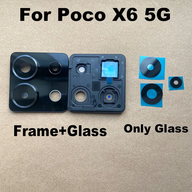 New For Xiaomi Poco X6 5G Back Camera Lens Glass Rear Len With Frame Cover Holder Adhesive Sticker Replacement