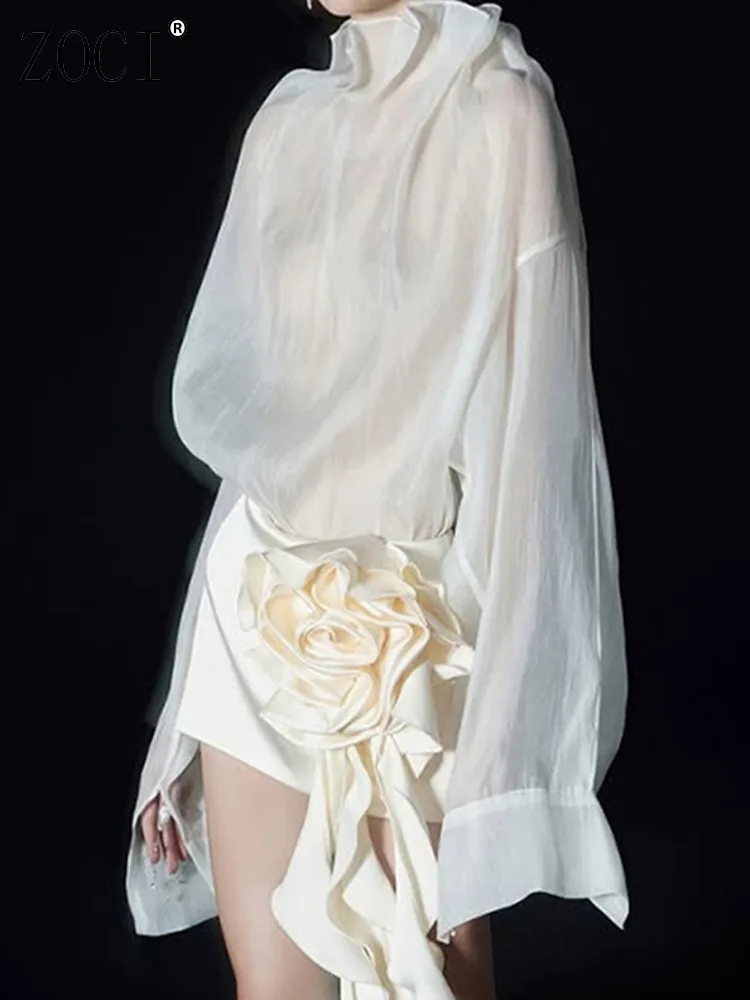 

ZOCI женская нишевая дизайнерская блузка, прозрачные рубашки с длинными рукавами, офисные женские солнцезащитные топы, повседневная женская одежда, лето 2023