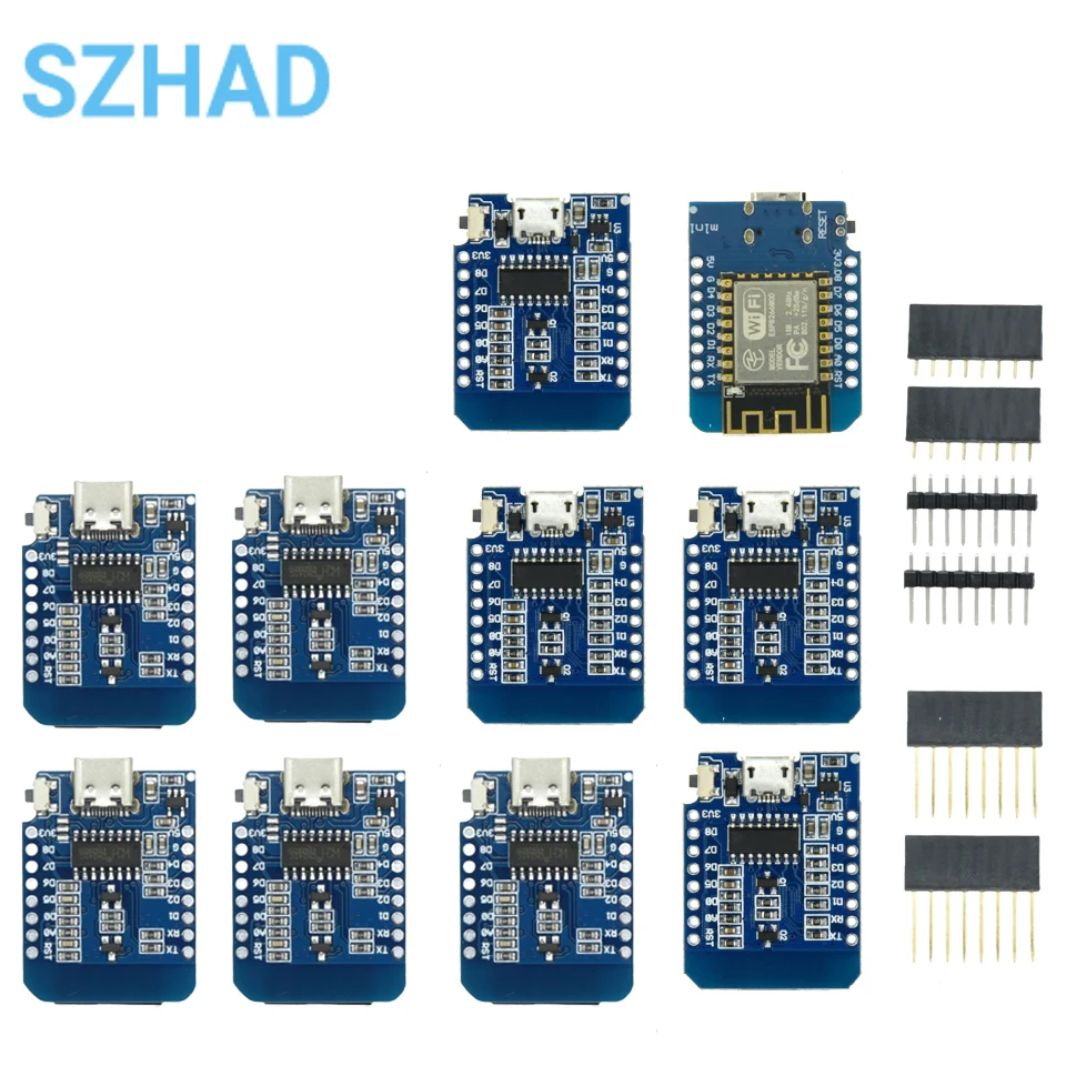 10pcs ESP8266 ESP-12/F CH340G CH340 V2 USB Wemos D1 Micro TYPE-C Mini Wifi Development Board D1 Mini Nodemcu Lua Iot Board 3.3V