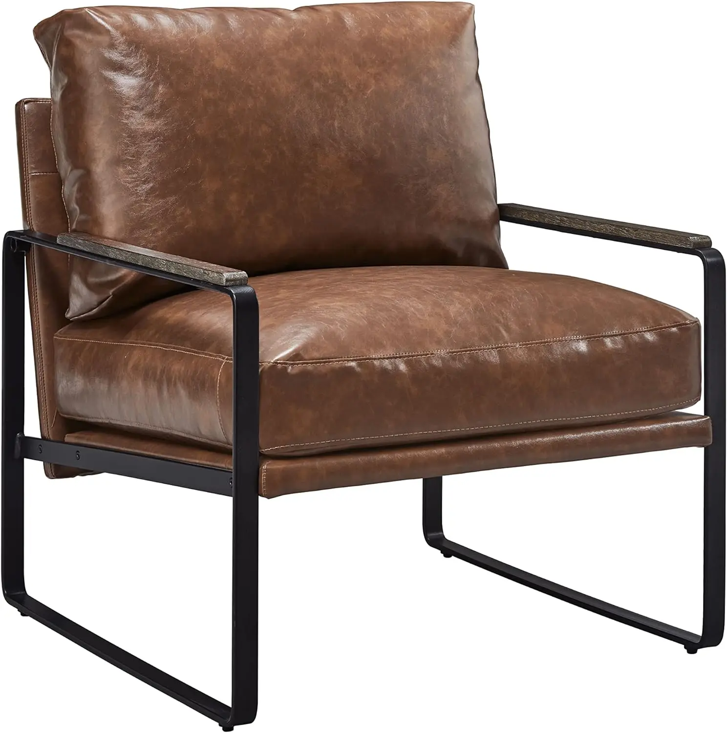 Ball & Cast Mid Century Upholstered Accent Chair Retro Design Armchair with Metal Frame, Brown