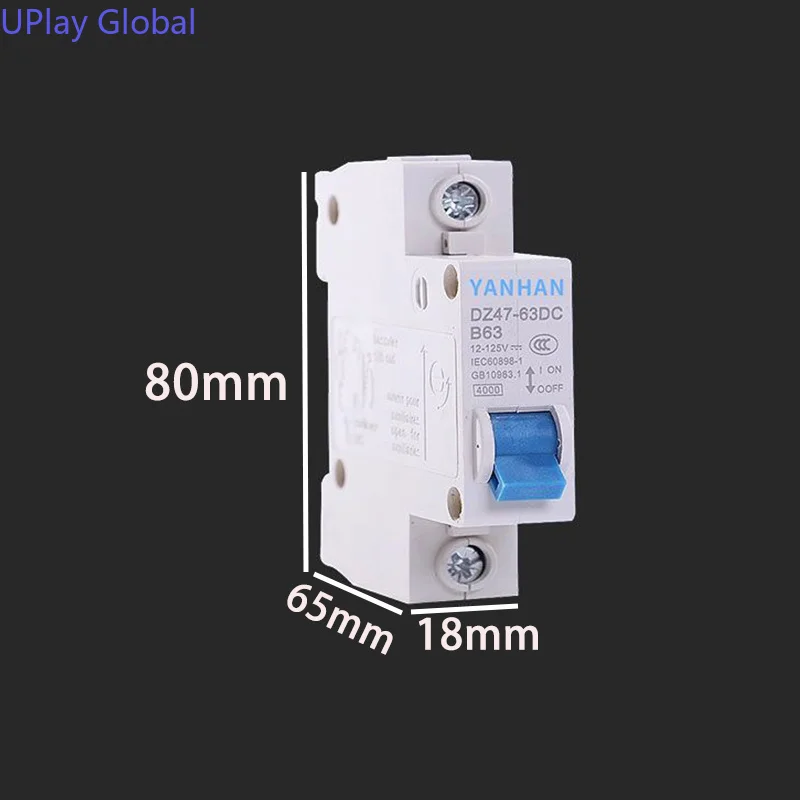 1-Pole Electric Bicycle Scooter Lithium-Ion Battery Protection Switch 12–125 V DC Circuit Breaker Solar Circuit Protector