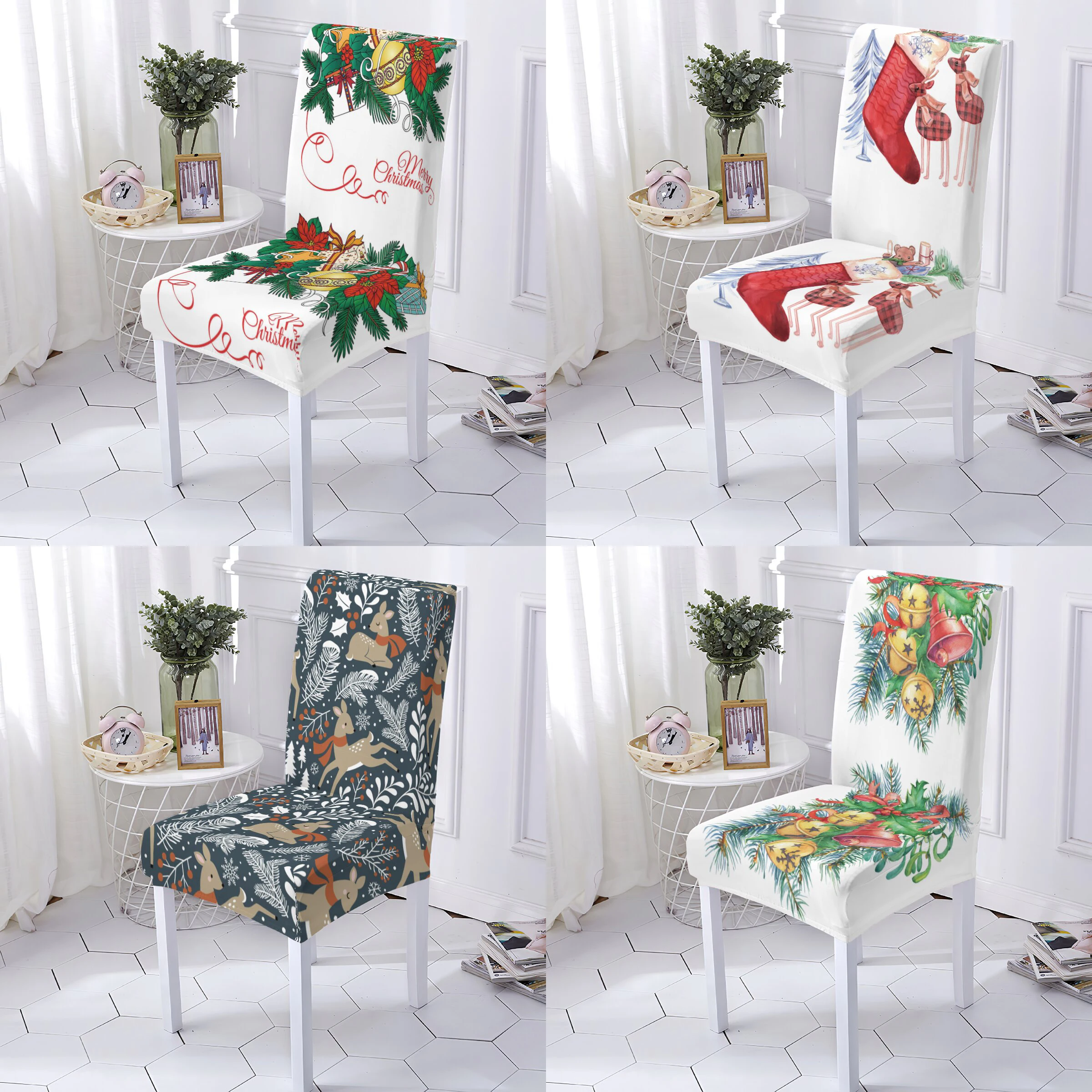 

Christmas Style Covers For Kitchen Chairs Dining Chair Cover Christmas Tree Pattern Spandex Elastic Chair Slipcover Stuhlbezug