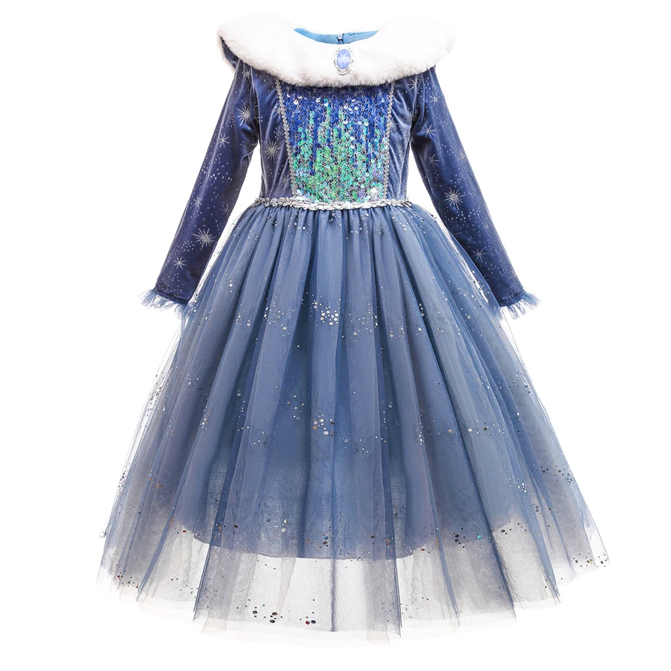 Elsa Princess Dress Autumn Winter Girls Fancy Mesh Snowflake Print Ball Gown For Birthday Carnival Party Christmas Gifts