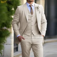 Formal Banquet Business Suit Sets For Men Wedding Party Grooms Elegant Outfits Fashion Prom Slim Fit Blazer Vest Pants 3 Pieces 2