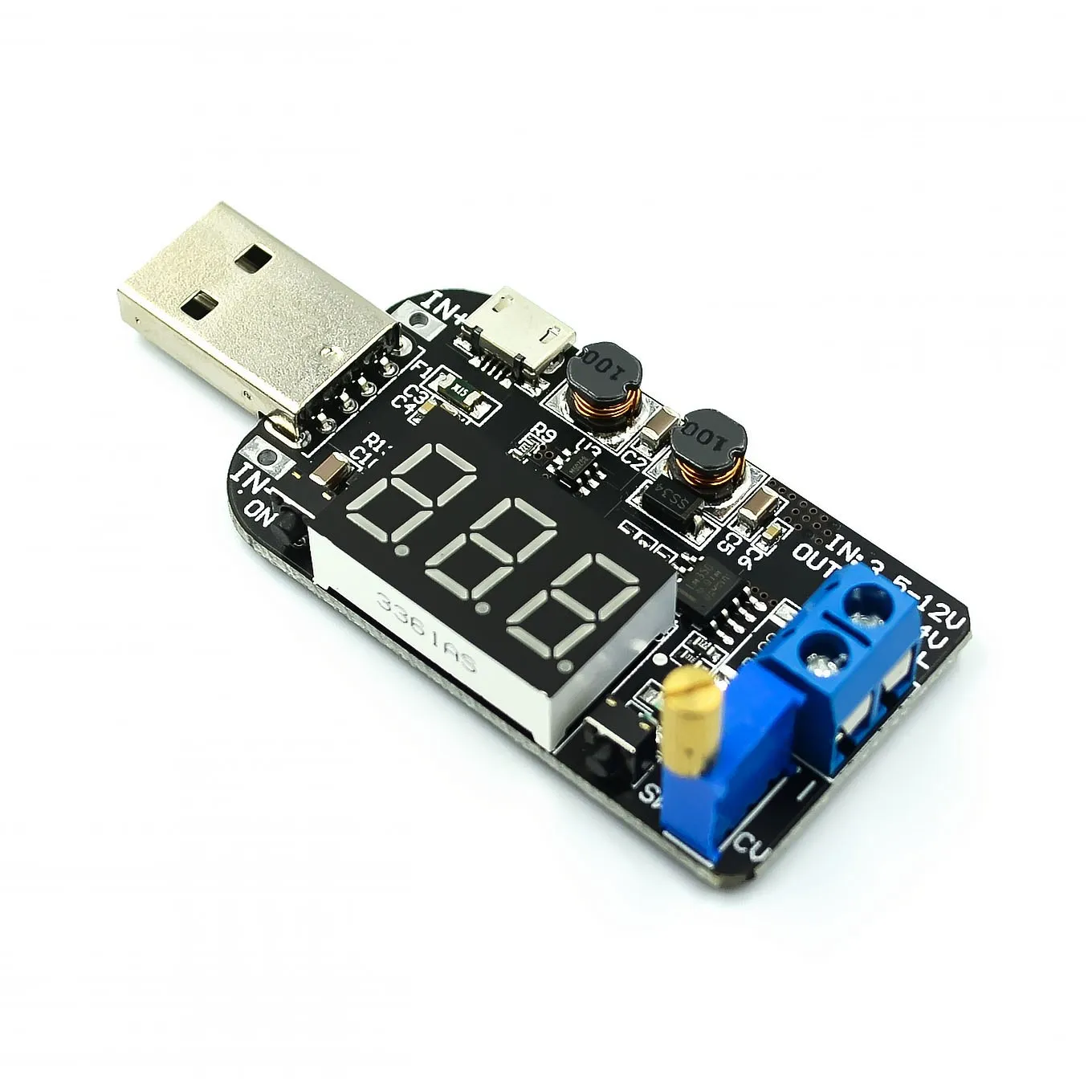 With Current USB Micro USB 5V to 3.3V 9V 12V 18V 24V Adjustable Buck-Boost Power Supply Voltage Regulator Module LED Display