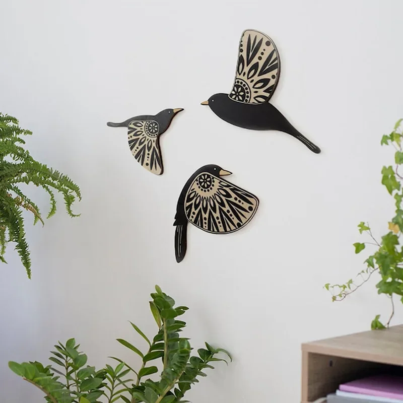 

New wooden bird wall hanging handicraft set simple homestay bedroom home decoration