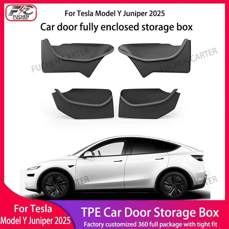 For Tesla New Model Y Juniper 2025 Car Door Side Storage Box Fully Covered Front and Rear Interior TPE Storage Tray Accessories