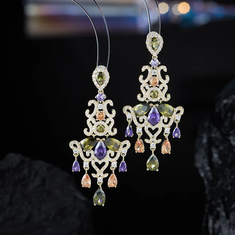 

exquisite zirconia dangling earrings for women luxury jewelry zirconia Chinease style flower earrings dinner party