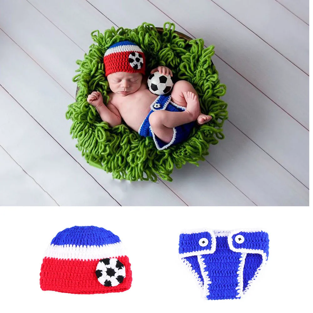 Handmade Crochet Newborn Baby Boys Photography Clothing Football Player Costume Design 0-3 Months