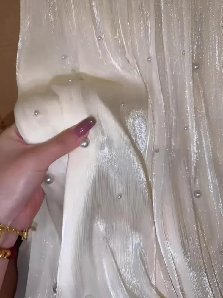 

Юбка-футтон Ele с бисером, женская свободная повседневная летняя новая юбка трапециевидной формы с высокой талией для детей 8-24 лет