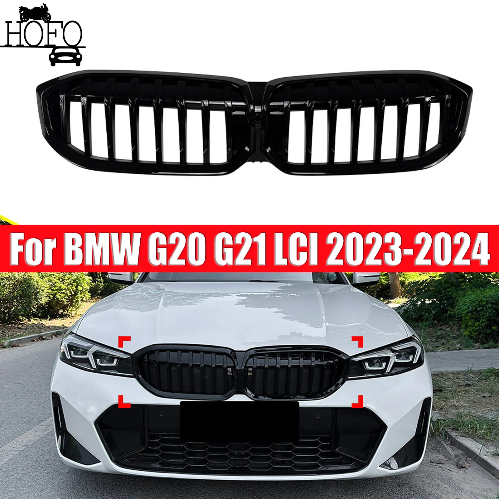 

For BMW G20 G21 LCI 2023-2024 Front Kidney Double Slat Diamond Grille Grill Grid Mesh Tuning
