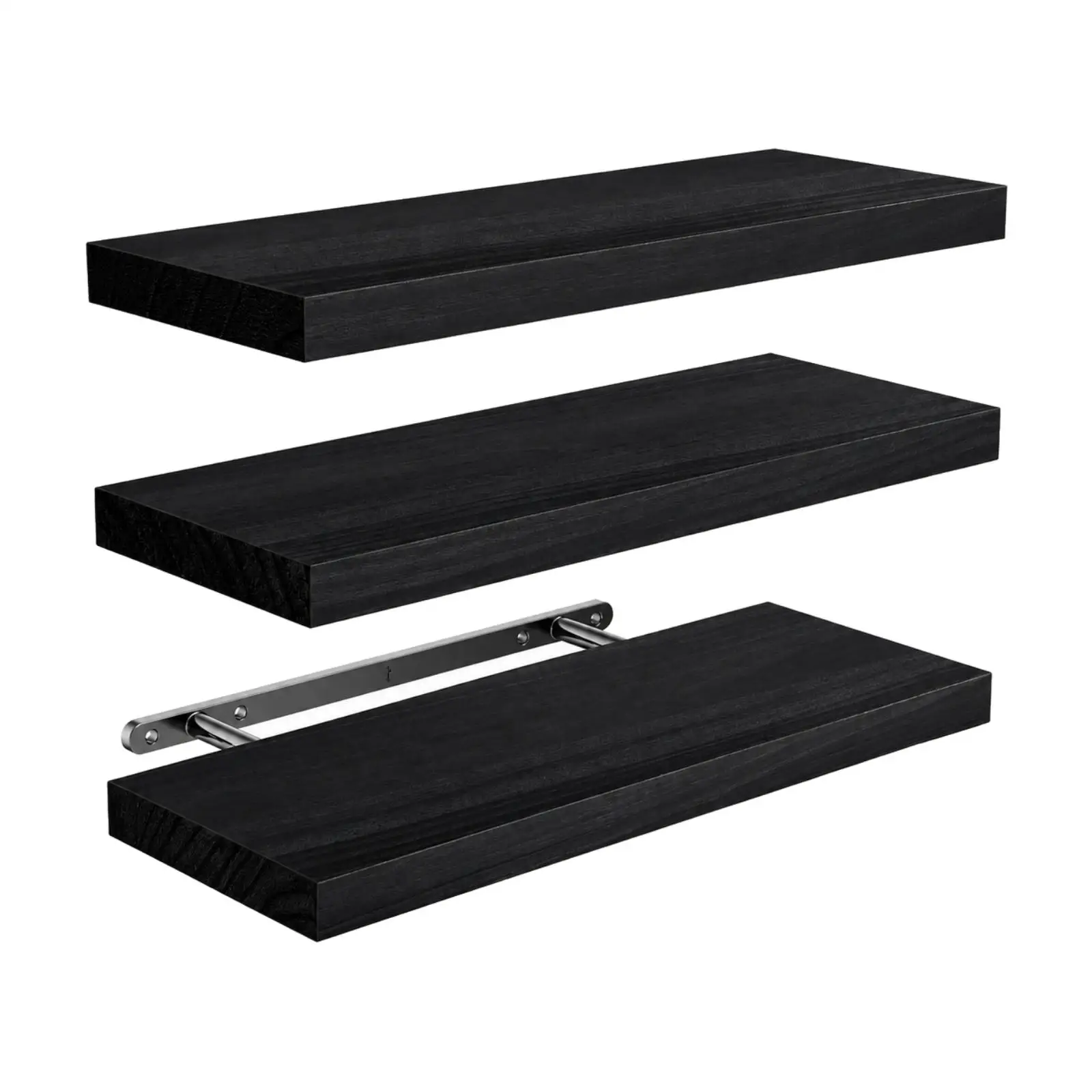 3 Pieces Wooden Wall-Mounted Shelf Multifunctional Wood Buoyant Shelf with Metal Bracket Easy to Install Buoyant Bookshelf for
