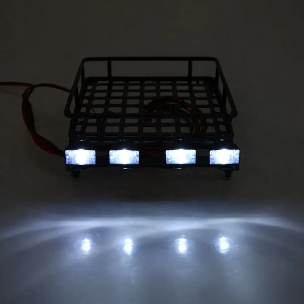 Compact LED Lights Roof Rack Luggage 4 Lights Hard Shell Compatible Model Car Carrier Sturdy Small Luggage Holder For 1/10 Scale
