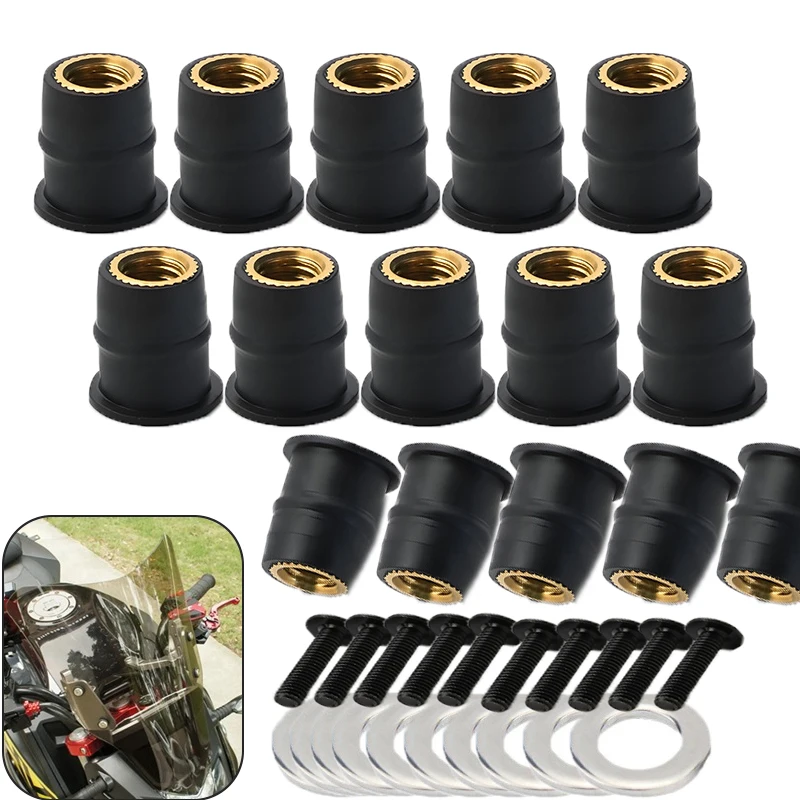 Rubber Well Nut M5 M6 Motorcycle Windscreen Windshield Fairing Fastener Nuts Bolts Screws Brass Insert Rubber Expansion Nuts